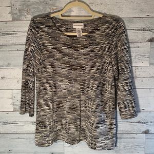 Alfred Dunner gray/black/white striped pullover ladies top size S